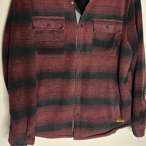 Voyager Men's Remote Plaid Fleece Shirt Jacket Large black maroon Sherpa - Picture 3 of 9